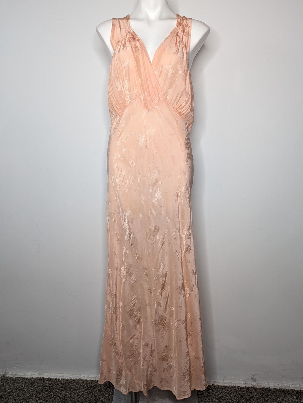 Vintage Peach Satin Pumpkin Fall V Neck Nightgown Lingerie 42